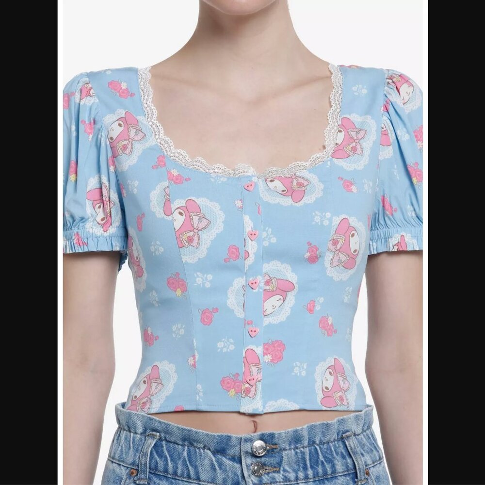 My Melody XL Sanrio floral Lace Peasant cutsey core Woven Top hot topic